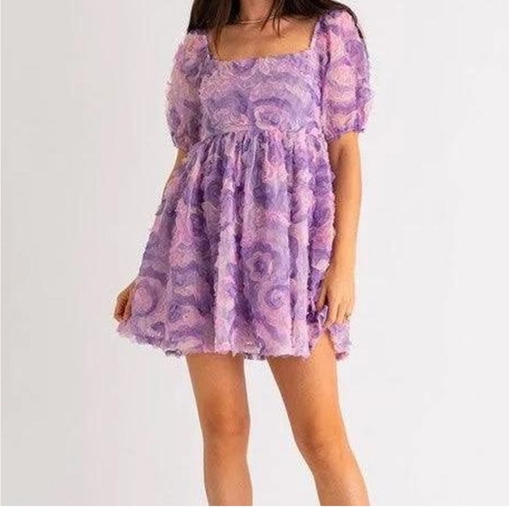 Le Lis Lavender Puff Sleeve Mini Dress